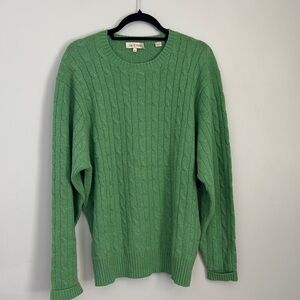 100% Cashmere Peter Millar Crewneck Sweater in Green Cable Knit